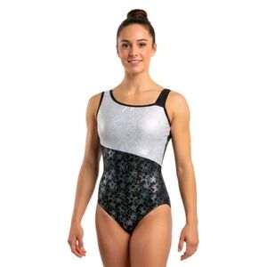 Sataras VTG Assymetrical Holographic Star Tank Leotard Black White AL Adult L